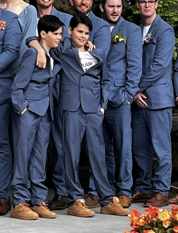 twin boys, ring bearers, blue suits